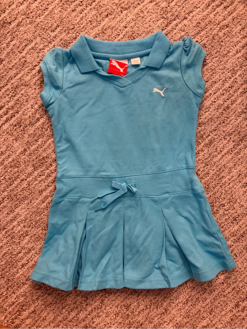 Puma Light Blue Girls Polo Dress with Pleated Skirt